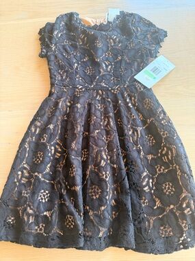 Rare Editions Black Lace Dress with Nude Lining